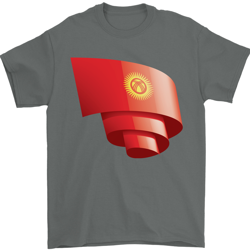 Curled Kyrgyzstan Flag Kyrgyz Day Football Mens T-Shirt 100% Cotton Charcoal