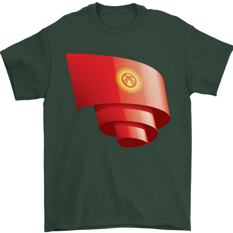 Curled Kyrgyzstan Flag Kyrgyz Day Football Mens T-Shirt 100% Cotton Forest Green