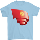 Curled Kyrgyzstan Flag Kyrgyz Day Football Mens T-Shirt 100% Cotton Light Blue