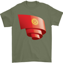 Curled Kyrgyzstan Flag Kyrgyz Day Football Mens T-Shirt 100% Cotton Military Green