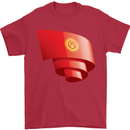 Curled Kyrgyzstan Flag Kyrgyz Day Football Mens T-Shirt 100% Cotton Red