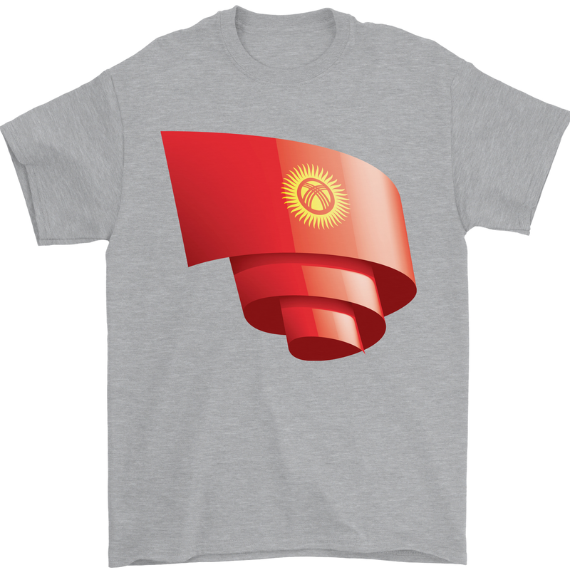 Curled Kyrgyzstan Flag Kyrgyz Day Football Mens T-Shirt 100% Cotton Sports Grey