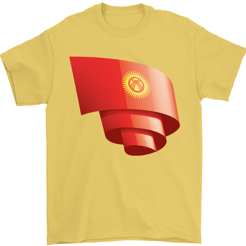 Curled Kyrgyzstan Flag Kyrgyz Day Football Mens T-Shirt 100% Cotton Yellow