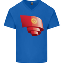 Curled Kyrgyzstan Flag Kyrgyz Day Football Mens V-Neck Cotton T-Shirt Royal Blue