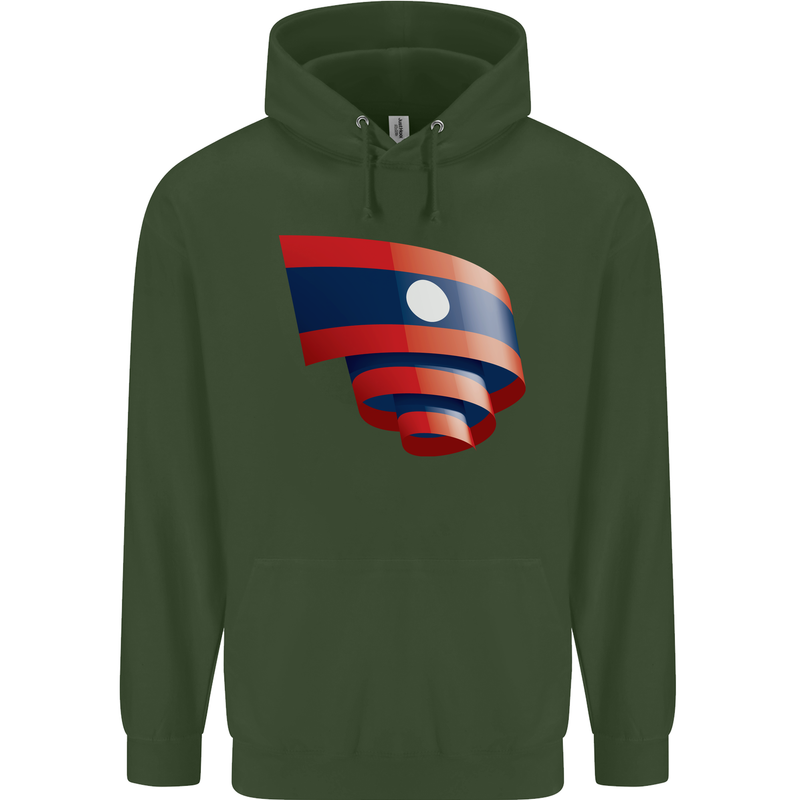 Curled Laos Flag Laotian Day Football Childrens Kids Hoodie Forest Green