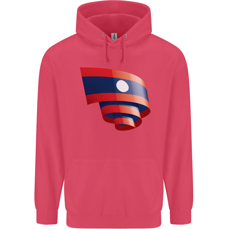 Curled Laos Flag Laotian Day Football Childrens Kids Hoodie Heliconia