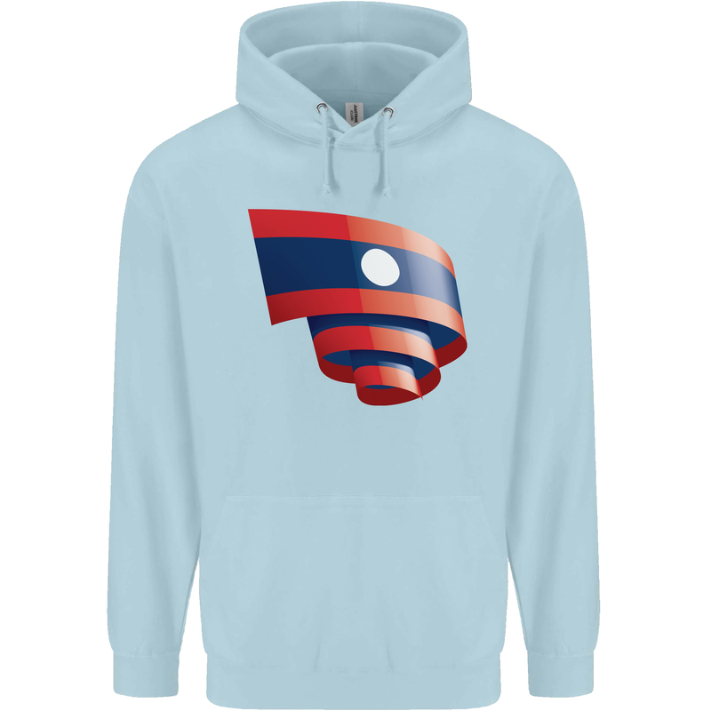 Curled Laos Flag Laotian Day Football Childrens Kids Hoodie Light Blue