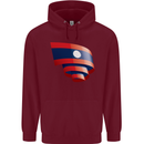 Curled Laos Flag Laotian Day Football Childrens Kids Hoodie Maroon