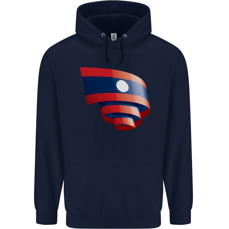 Curled Laos Flag Laotian Day Football Childrens Kids Hoodie Navy Blue