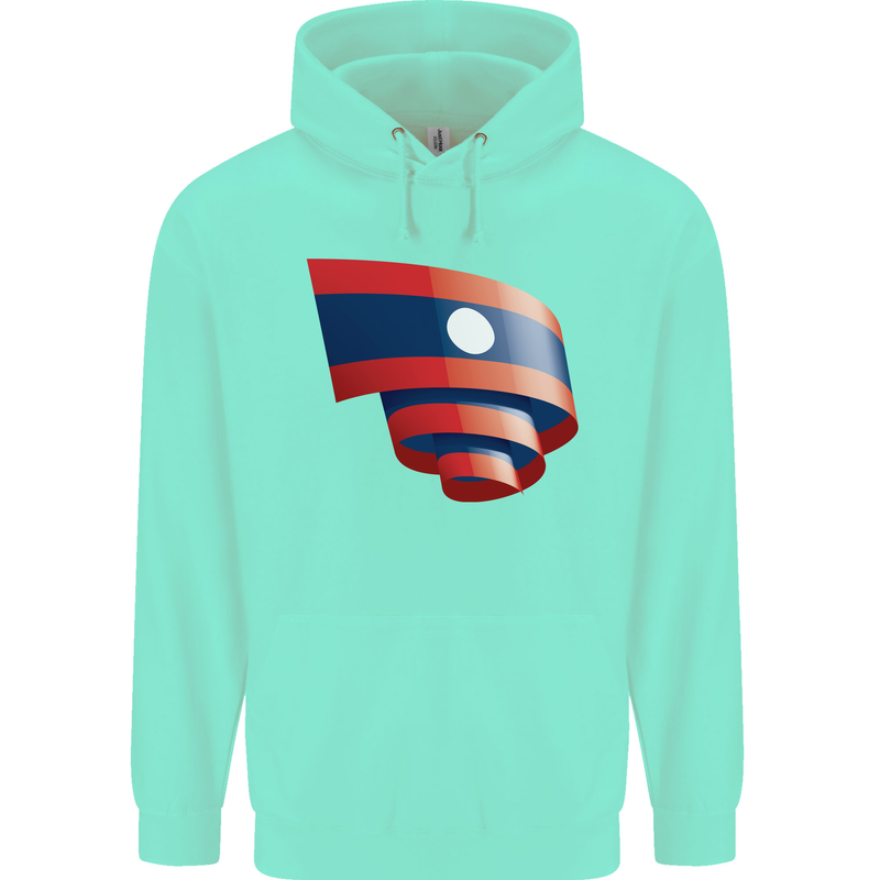 Curled Laos Flag Laotian Day Football Childrens Kids Hoodie Peppermint