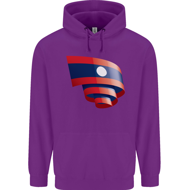 Curled Laos Flag Laotian Day Football Childrens Kids Hoodie Purple