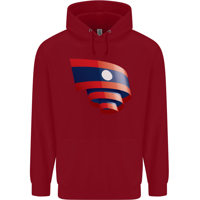 Curled Laos Flag Laotian Day Football Childrens Kids Hoodie Red