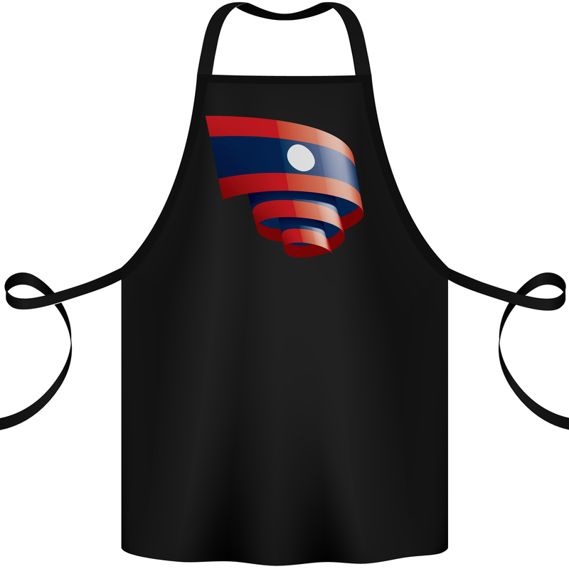 Curled Laos Flag Laotian Day Football Cotton Apron 100% Organic Black