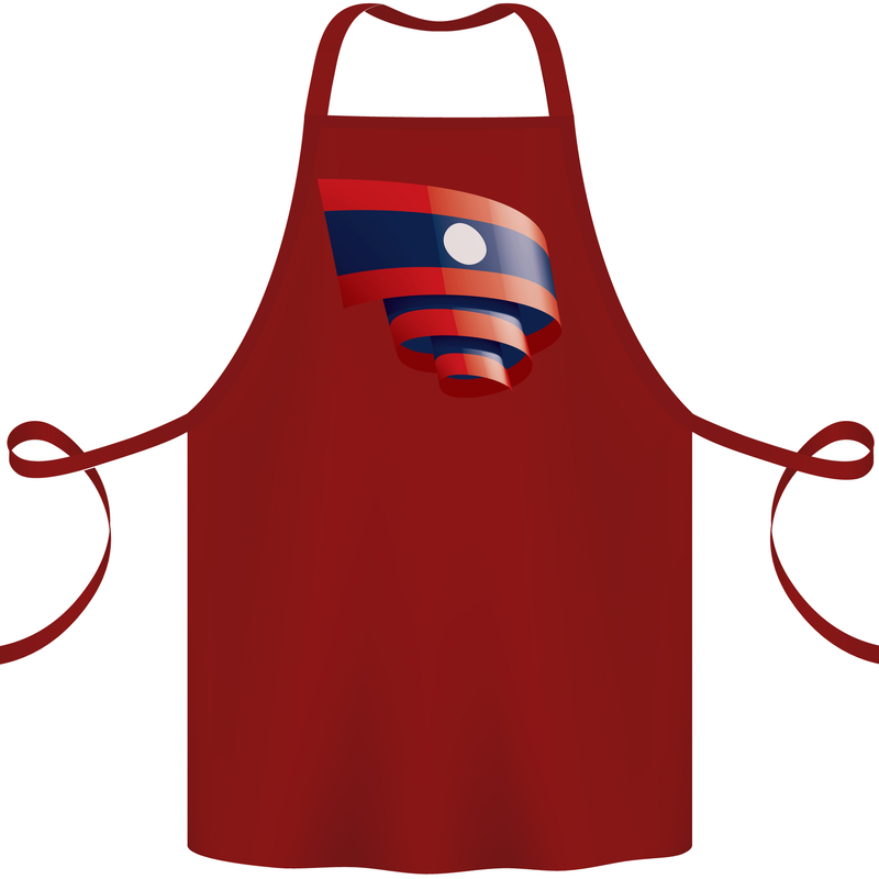 Curled Laos Flag Laotian Day Football Cotton Apron 100% Organic Maroon