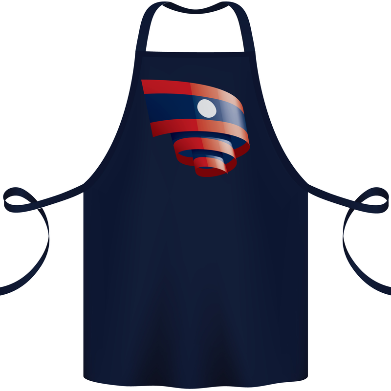 Curled Laos Flag Laotian Day Football Cotton Apron 100% Organic Navy Blue