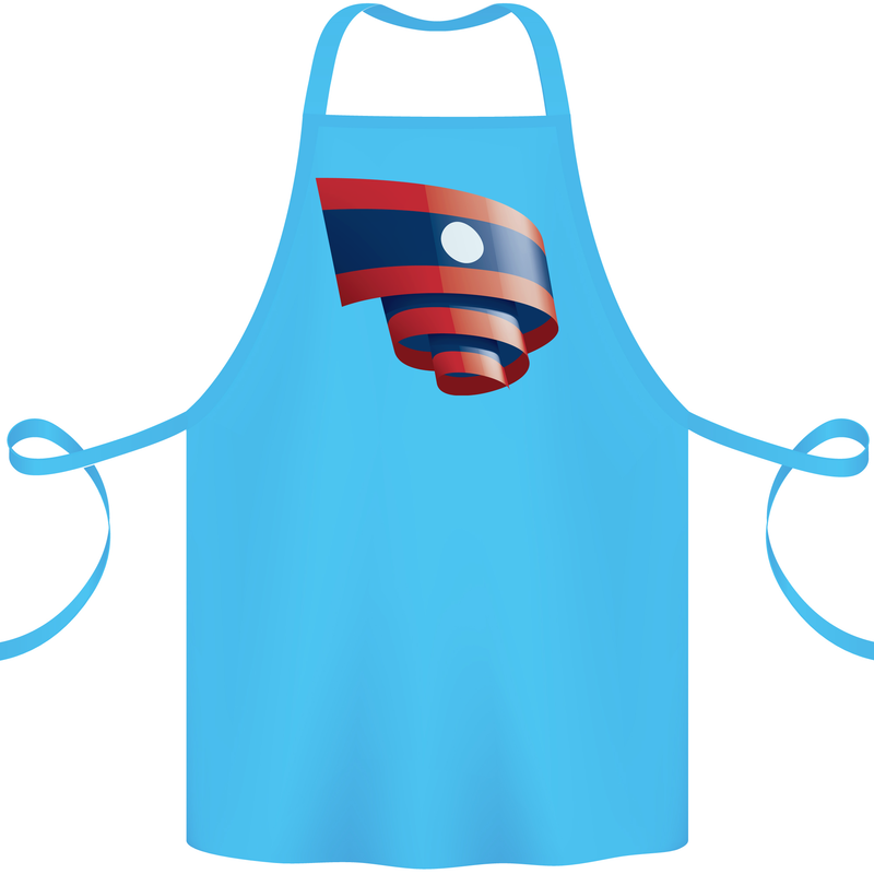 Curled Laos Flag Laotian Day Football Cotton Apron 100% Organic Turquoise