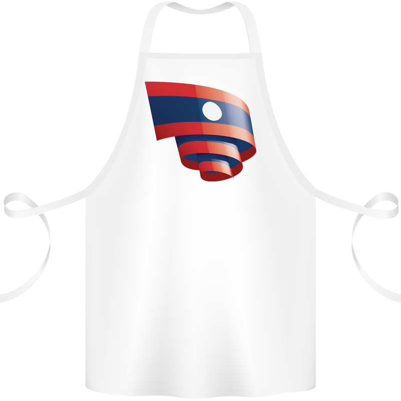Curled Laos Flag Laotian Day Football Cotton Apron 100% Organic White