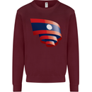 Curled Laos Flag Laotian Day Football Kids Sweatshirt Jumper Maroon