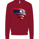 Curled Laos Flag Laotian Day Football Kids Sweatshirt Jumper Red