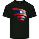 Curled Laos Flag Laotian Day Football Kids T-Shirt Childrens Black