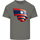 Curled Laos Flag Laotian Day Football Kids T-Shirt Childrens Charcoal