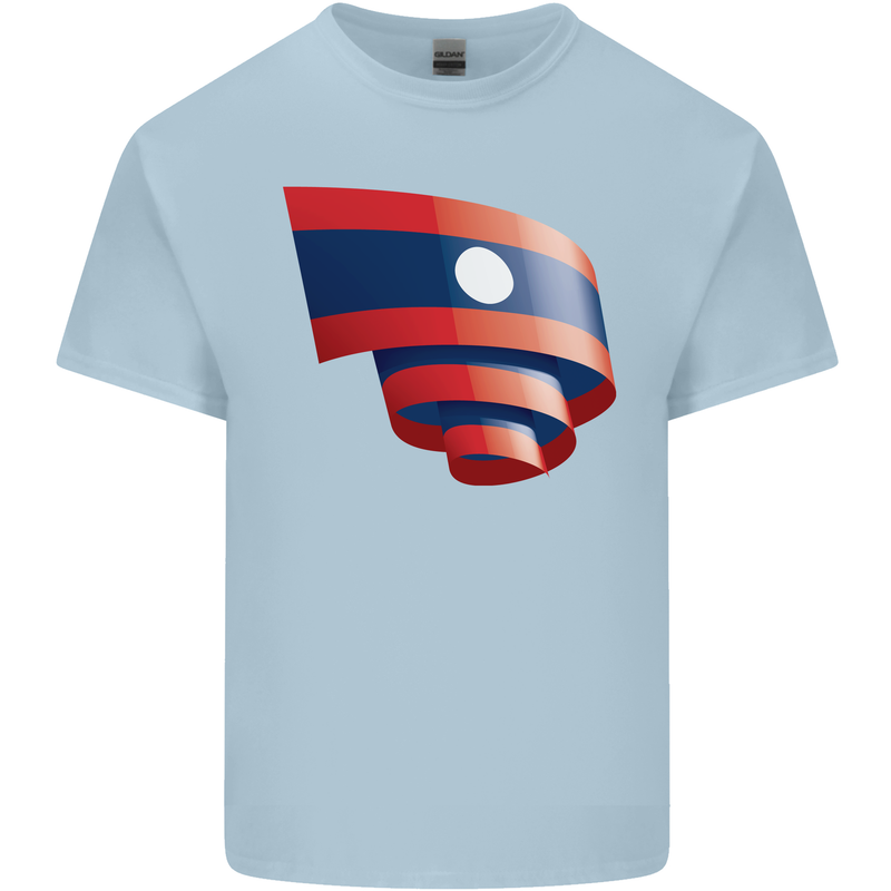 Curled Laos Flag Laotian Day Football Kids T-Shirt Childrens Light Blue