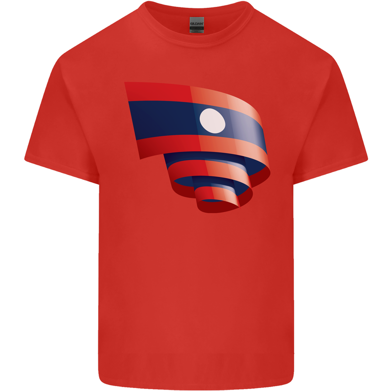 Curled Laos Flag Laotian Day Football Kids T-Shirt Childrens Red