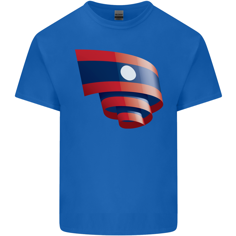 Curled Laos Flag Laotian Day Football Kids T-Shirt Childrens Royal Blue