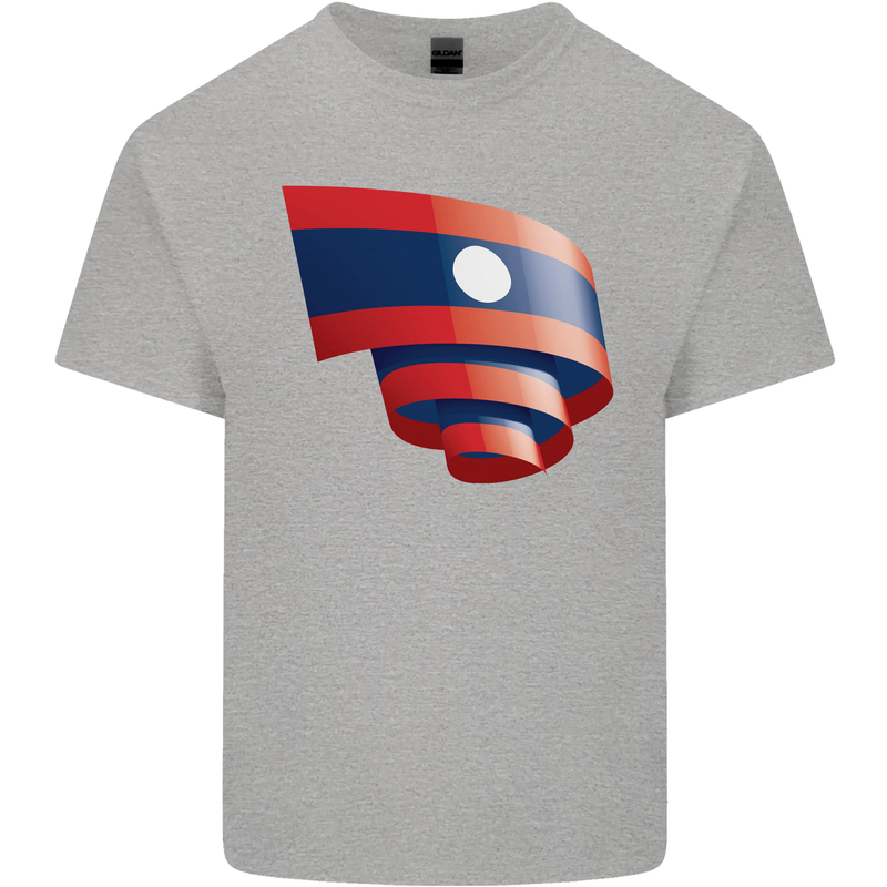 Curled Laos Flag Laotian Day Football Kids T-Shirt Childrens Sports Grey