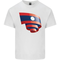 Curled Laos Flag Laotian Day Football Kids T-Shirt Childrens White
