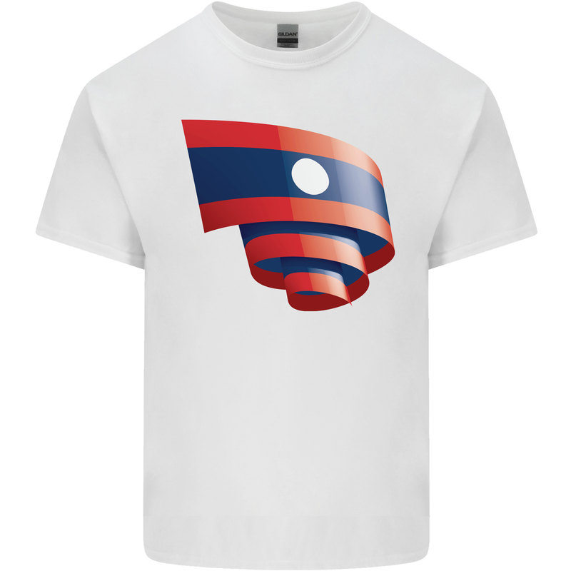 Curled Laos Flag Laotian Day Football Kids T-Shirt Childrens White