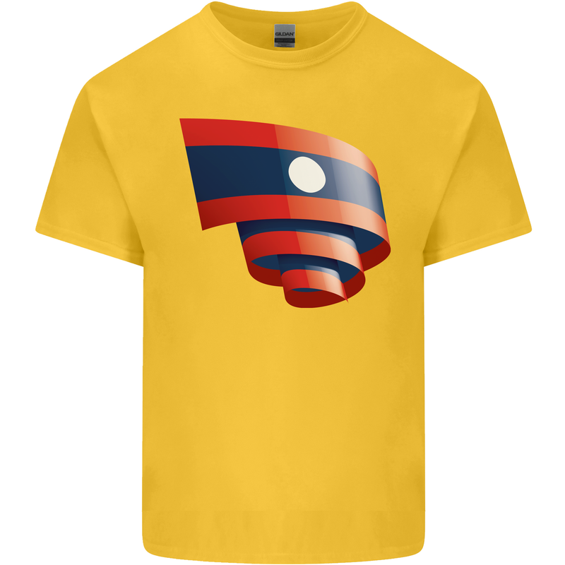 Curled Laos Flag Laotian Day Football Kids T-Shirt Childrens Yellow