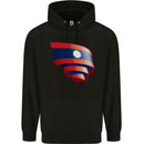 Curled Laos Flag Laotian Day Football Mens 80% Cotton Hoodie Black