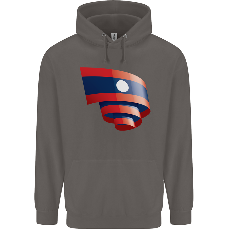 Curled Laos Flag Laotian Day Football Mens 80% Cotton Hoodie Charcoal