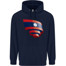 Curled Laos Flag Laotian Day Football Mens 80% Cotton Hoodie Navy Blue