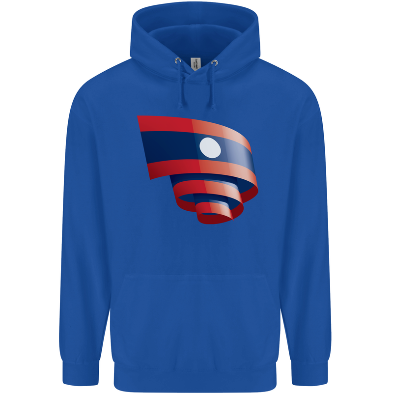 Curled Laos Flag Laotian Day Football Mens 80% Cotton Hoodie Royal Blue