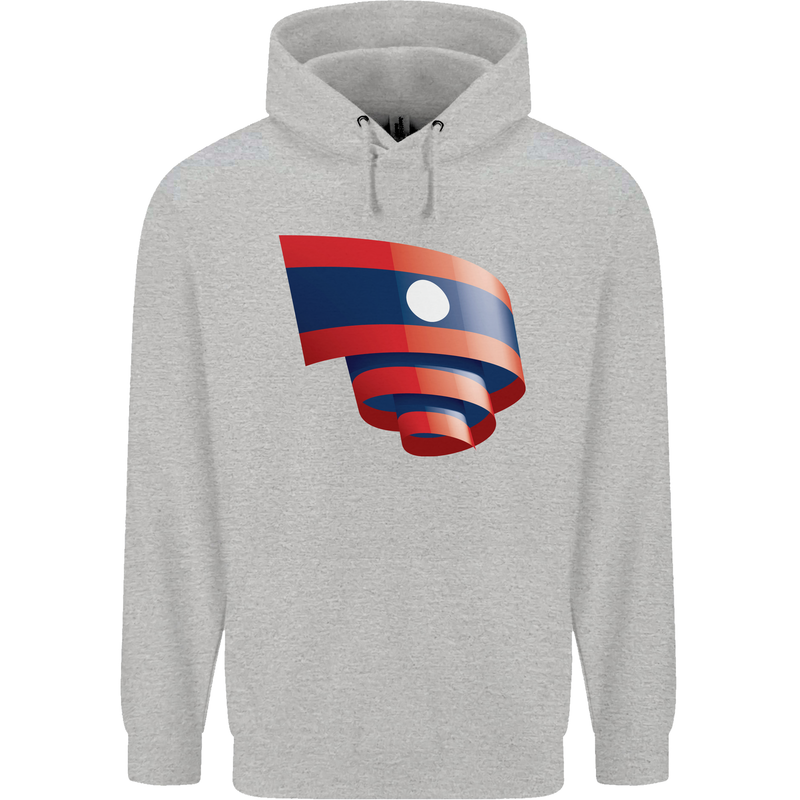 Curled Laos Flag Laotian Day Football Mens 80% Cotton Hoodie Sports Grey