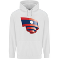 Curled Laos Flag Laotian Day Football Mens 80% Cotton Hoodie White