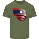 Curled Laos Flag Laotian Day Football Mens Cotton T-Shirt Tee Top Military Green