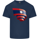 Curled Laos Flag Laotian Day Football Mens Cotton T-Shirt Tee Top Navy Blue