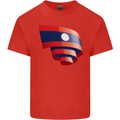 Curled Laos Flag Laotian Day Football Mens Cotton T-Shirt Tee Top Red