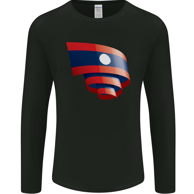 Curled Laos Flag Laotian Day Football Mens Long Sleeve T-Shirt Black