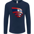 Curled Laos Flag Laotian Day Football Mens Long Sleeve T-Shirt Navy Blue