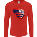 Curled Laos Flag Laotian Day Football Mens Long Sleeve T-Shirt Red