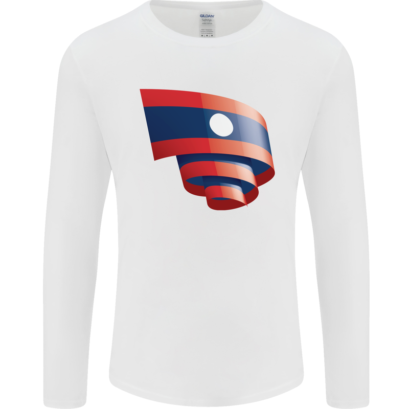 Curled Laos Flag Laotian Day Football Mens Long Sleeve T-Shirt White