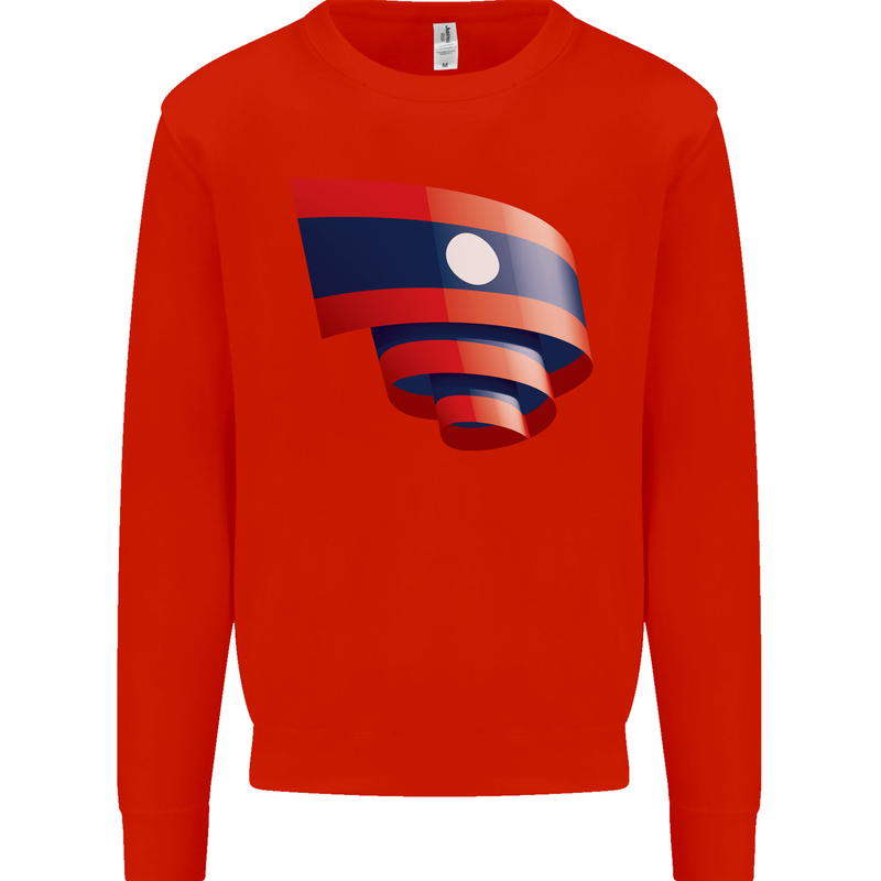 Curled Laos Flag Laotian Day Football Mens Sweatshirt Jumper Bright Red