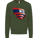Curled Laos Flag Laotian Day Football Mens Sweatshirt Jumper Forest Green