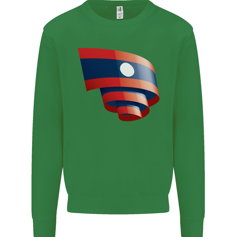 Curled Laos Flag Laotian Day Football Mens Sweatshirt Jumper Irish Green