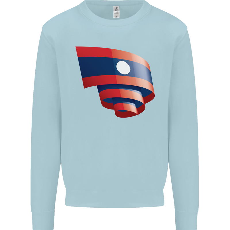 Curled Laos Flag Laotian Day Football Mens Sweatshirt Jumper Light Blue