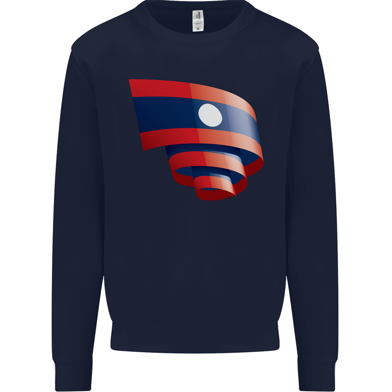 Curled Laos Flag Laotian Day Football Mens Sweatshirt Jumper Navy Blue